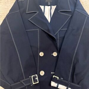 Cropped Navy Rain Jacket Trench Size L